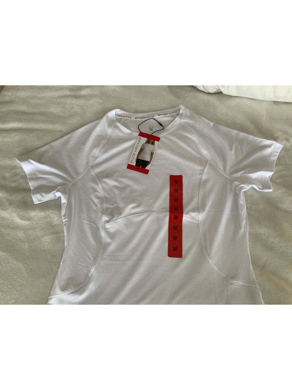 Spyder Active Women’s White Heather Short Sleeve Shirt Zipper Pocket NWT Medium